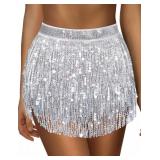 Silver Sparkly Skirt for Women Silver Sequin Skirt for Women Sequin Tassel Skirts Space Cowgirl Skirts Rave Outfit Woman Size- 2