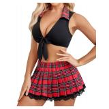Avidlove School Girl Lingerie for Women Sexy Cosplay Lingerie Set Two Piece Teacher Roleplay Costumes with Mini Skirt(Black,M)