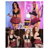 Avidlove School Girl Lingerie for Women Sexy Cosplay Lingerie Set Two Piece Teacher Roleplay Costumes with Mini Skirt(Black,M)