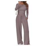 Trendy Queen Womens Two 2 Piece Matching Lounge Sweat Sets 2025 Early Fall Fashion Must Have Y2K Teen Workout Gym Clothes Wide Leg Airport Travel Vacation Outfits Sweatsuit Winter Essential Clothing, 