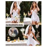 Avidlove Wedding Lingerie for Bride Lace Babydoll Sexy Lace Sleepwear for Women White XL
