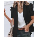 Newffr Womens Summer Blazers Casual Short Puff Sleeve Open Front Office Blazers Bussiness Jackets Work Suit Black Size- XS