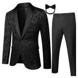 Mgnaie Men Black Suit Slim Fit 2 Piece Shawl Lapel Tuxedo for Prom Wedding Party Dress Suit Jacket & Pants Size- 3XL