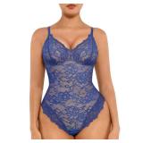 FeelinGirl Lingerie for Women Bodysuits V Neck Lace Body Suits Shapewear Tummy Control Corset Tops for Women Blue XXL