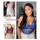 FeelinGirl Lingerie for Women Bodysuits V Neck Lace Body Suits Shapewear Tummy Control Corset Tops for Women Blue XXL