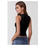 QINSEN Tank Tops for Women Square Neck Side Ruched Double Lined Slim-Fitting Going Out Crop Y2k Shirts Black S