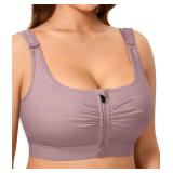 BRABIC Wireless Zip Front Closure Bras for Women No Underwire Full Coverage Comfort Everyday Post Surgery Compression Bra (US, Alpha, X-Large, Regular, Regular, Purple)