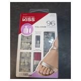 KISS Full-Cover Fake Press on Toenails with Patented Easy-Apply Tabs & Maximum Strength Nail Glue - 96 Count