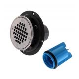 New Oaty 2" or 3" PVC Shower Drain with Round Screw-In Stainless Steel Strainer, Tile Ring & Test Plug (4-Pack)