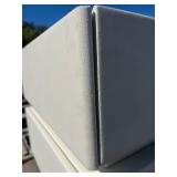 Modern Design White Faux Leather EndTable - Light up Unique, Iphone Mag-Charging Capabilities - Set it and charge - Needs plugin cord see images 20” x 17” x 16”
