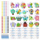 JellyArch 20 Set Spring DIY Painting Kit Ceramic to Paint Your Own Flowers Bee Snail Bird Butterfly Statues Unpainted Plaster Figurines Brushes Acrylic Paints Bags Party Favor for Adults - Retail: $22