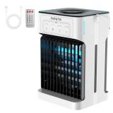 Portable Air Conditioners for Bedroom, Dual Motor Evaporative Air Cooler with 3 Speeds and 3 Mist, 7 Color Night Light Cooling Fan with 2-8H Timer, 1100ML Personal AC Unit for Office Room USED