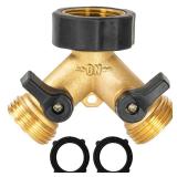 Hourleey Brass Garden Hose Splitter 2 Way, 34 Inch Hose Connector Tap Splitter, Hose Y Splitter, Hose Spigot Adapter 2 Valves with Extra Rubber Washers (1) - Retail: $7