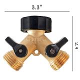 Hourleey Brass Garden Hose Splitter 2 Way, 34 Inch Hose Connector Tap Splitter, Hose Y Splitter, Hose Spigot Adapter 2 Valves with Extra Rubber Washers (1) - Retail: $7