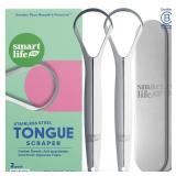 Tongue Scraper For Adults and Kids - 2 Pack Stainless Steel Tongue Scraper Travel Metal Case | Mouth Cleaner For Bad Breath Treatment | Best Disposable No Plastic Scrubber | Oral Care Hygiene Essentia