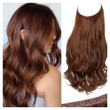 SARLA Invisible Wire Hair ExtensionsLong Wavy Curly Synthetic Hairpiece f with 3 Clips or Women Adjustable Transparent Headband 18 Inch Red Vino - Retail: $10