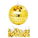12 Pack Mini Disco Balls Decorations Different Sizes Mirror Ball with Hanging String Small Disco Ball Ornament for Disco Theme Party Cake Topper DJ Club Christmas Wedding Home Decor (Gold) - Retail: $