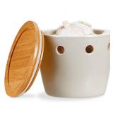 ONEMORE Large Garlic Keeper with Lid, Ceramic Garlic Saver 5 inch, Garlic Keeper for Counter, Gray - Retail: $20