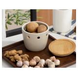 ONEMORE Large Garlic Keeper with Lid, Ceramic Garlic Saver 5 inch, Garlic Keeper for Counter, Gray - Retail: $20
