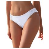 SHEKINI Womenfts Bikini Bottom Low Waisted Sexy Swimsuit Ruched Sides Hipster Swim Bottom (Medium(US 8-10), Venice White) - Retail: $23