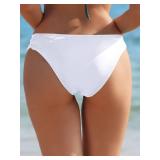 SHEKINI Womenfts Bikini Bottom Low Waisted Sexy Swimsuit Ruched Sides Hipster Swim Bottom (Medium(US 8-10), Venice White) - Retail: $23