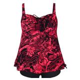 Septangle Womenfts Bathing Suits Two Piece Slimming Swimsuit Tie Front Paisley Pattern Swimwear (Red,US 26) - Retail: $34