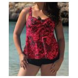 Septangle Womenfts Bathing Suits Two Piece Slimming Swimsuit Tie Front Paisley Pattern Swimwear (Red,US 26) - Retail: $34