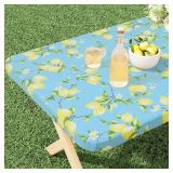 misaya Rectangle Vinyl Tablecloth, Fitted Table Cover, 100percent Waterproof, Elastic Edge, Flannel Backing, Plastic Table Cloth Fit 5 Foot Folding Tables for Picnic, Camping, Outdoor (Lemon, 30x60 in