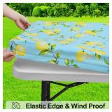 misaya Rectangle Vinyl Tablecloth, Fitted Table Cover, 100percent Waterproof, Elastic Edge, Flannel Backing, Plastic Table Cloth Fit 5 Foot Folding Tables for Picnic, Camping, Outdoor (Lemon, 30x60 in