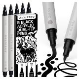 ARTISTRO 5 Black Dual-Tip Acrylic Paint Pens for Rock, Ceramic, Glass, Wood, Fabric - Black Markers for Acrylic Painting, 5mm Dot + 1mm Fine Tips - Retail: $10