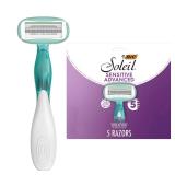 BIC Soleil 5 Sensitive Womenfts Disposable with 5 Blade Razors, Moisture Strip and Pivoting Head, 5-Pack, Razor Gift Set - Retail: $12
