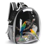Bird Backpack Carrier, Travel Bird Cage for Small Medium Size Parrot Parakeet Budgies Cockatiel, Portable Clear Bubble Window Bag with Stainless Steel Tray Food Bolw Standing Perch (Black) - Retail: $