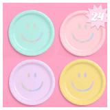 xo, Fetti Smiley Paper Plates - 24 pk, 9\ | Happy Pastel Birthday Party Decorations, Cute Bachelorette Party, Cool Cake Plates - Retail: $15in