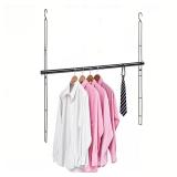 Hanging Closet Rod 31.89in, 6 Height Adjustable Closet Hanging Organizer, Heavy Duty Closet Extender Hanging Rod, Space Saving Clothes Hanging Bar Closet Poles for Hanging Clothes,Black - Retail: $17