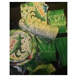 169 Pcs Watercolor Dinosaur Party Supplies Dinosaur Theme Birthday Party Decoration Includes Banner Plates Cups Napkins Knives Forks Spoons Tableware for Boys Birthday, Serves 24 Guests - Retail: $18