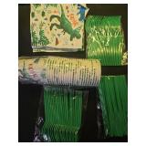 169 Pcs Watercolor Dinosaur Party Supplies Dinosaur Theme Birthday Party Decoration Includes Banner Plates Cups Napkins Knives Forks Spoons Tableware for Boys Birthday, Serves 24 Guests - Retail: $18