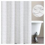 jinchan Extra Long Grey and White Shower Curtain Inky Herringbone Chevron Zig Zag Waterproof Fabric Modern Farmhouse Shower Curtains for Bathroom with 12 Hooks 70x84 Inches - Retail: $30