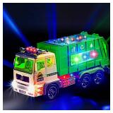 Zetz Brands Toy Garbage Truck with 4D Lights and Sounds for Boys, Toddlers, Kids 3+ - Trash Trucks Vehicle, Push Toy Car, Bump and Go wRecycle and Sanitation Sticker  Ideal Birthday - Retail: $20