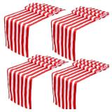 4 Pieces Red and White Striped Table Runner Carnival Tablecloth Polyester Elegant Classic Table Decor Machine Washable for Indoor Outdoor Events Family Banquet Parties and Celebrations (12 x 72 Inch) 