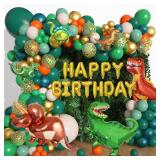 Amandir 165Pcs Dinosaur Balloons Arch Garland Kit, Sage Green Orange 6Pcs Dino Foil Balloons Happy Birthday Balloon for Jungle Safari Dinosaur Themed Party Baby Shower Decorations Supplies Kids Boys -