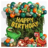 Amandir 165Pcs Dinosaur Balloons Arch Garland Kit, Sage Green Orange 6Pcs Dino Foil Balloons Happy Birthday Balloon for Jungle Safari Dinosaur Themed Party Baby Shower Decorations Supplies Kids Boys -