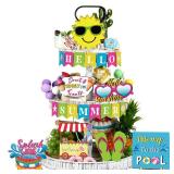 22 Pcs Summer Tiered Tray Decor Set Summer Home Decor Hello Summer Tiered Tray Decorations Hawaii Tier Tray Decor Mini Beach Wood Sign Summer Decorations for Home Table Kitchen Shelf Decor - Retail: $