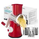 X Home Rotary Cheese Grater for Kitchen, Shredder with 3 Interchangeable Blades, Rotary Grater with Handle and Strong Suction Base, for Vegetables, Fruit, Nuts, Easy to Use and Clean, Red - Retail: $1