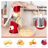 X Home Rotary Cheese Grater for Kitchen, Shredder with 3 Interchangeable Blades, Rotary Grater with Handle and Strong Suction Base, for Vegetables, Fruit, Nuts, Easy to Use and Clean, Red - Retail: $1