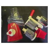 X Home Rotary Cheese Grater for Kitchen, Shredder with 3 Interchangeable Blades, Rotary Grater with Handle and Strong Suction Base, for Vegetables, Fruit, Nuts, Easy to Use and Clean, Red - Retail: $1