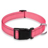 Reflective Dog Collar with Buckle Adjustable Safety Nylon Collars for Small Medium Large Dogs, Light Pink S - Retail: $6