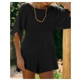 Yousify Womens Rompers for Summer 2025 Spring Outfits Casual Half Sleeve Jumpsuit Loose Shot Romper Dress with Pocket Black M - Retail: $30
