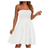 elescat Summer Dresses for Women Strapless Casual Beach Cover Ups Tube Top Sundress?White, M - Retail: $12