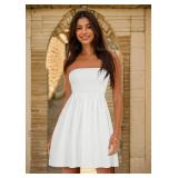 elescat Summer Dresses for Women Strapless Casual Beach Cover Ups Tube Top Sundress?White, M - Retail: $12