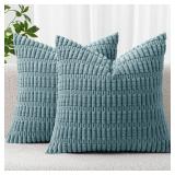MIULEE Pack of 2 Corduroy Decorative Throw Pillow Covers 18x18 Inch Soft Boho Striped Pillow Covers Modern Farmhouse Home Decor for Summer Coastal Sofa Living Room Couch Bed Coastal Blue - Retail: $14